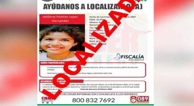 Localizan en Michoacán a menor desaparecida en Acapulco