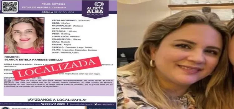 Localizan con vida a Blanca Estela Paredes